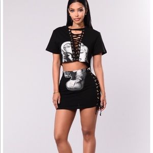 Two piece fashionnova mini skirt set price is firm
